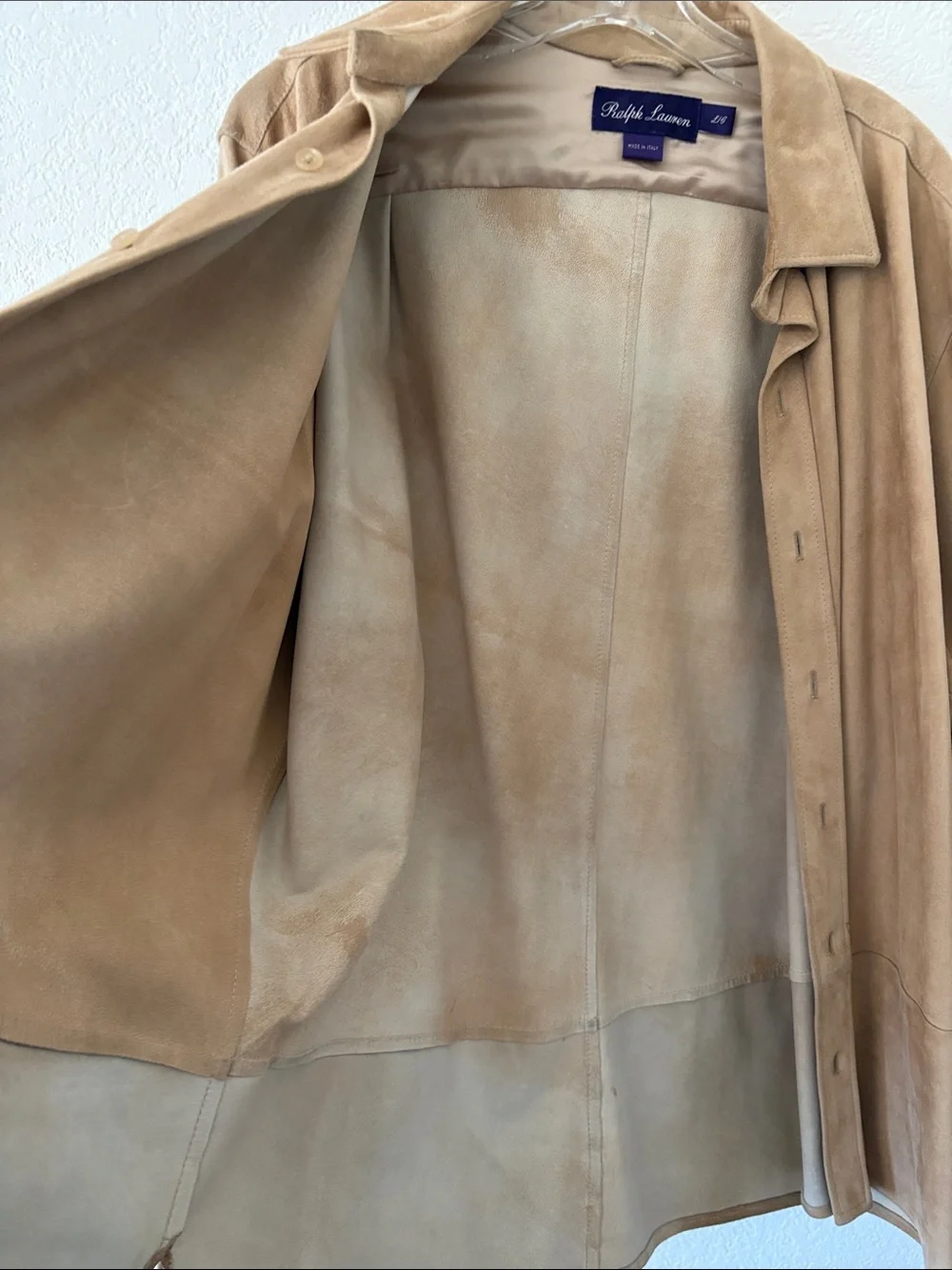 Vintage  Ralph Lauren Purple Label made in Italy    Light Brown Suede Button